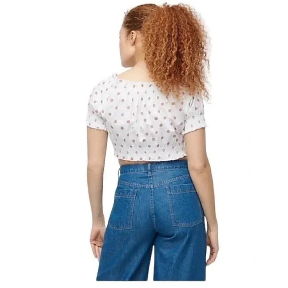 J. CREW Puff-Sleeve Smocked Polka Dot Top, Size Medium - NWT